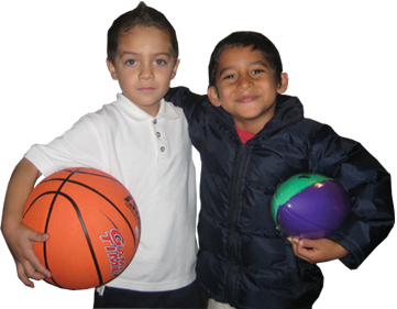Two boys with new balls